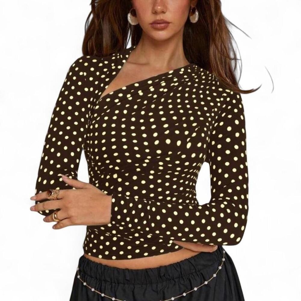 Brown Yellow Polka Dot Top Women's XS - Picture 1 of 6